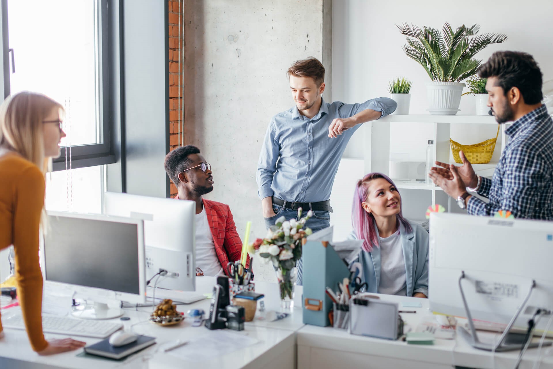 a group of employees working collaboratively