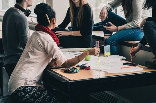 employees working collaboratively on a group project