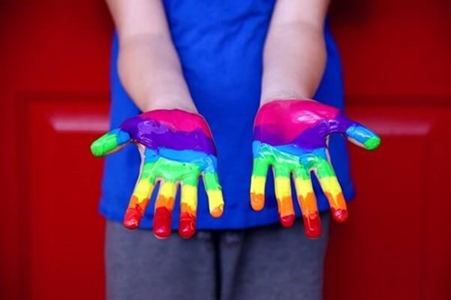 rainbow painted hands